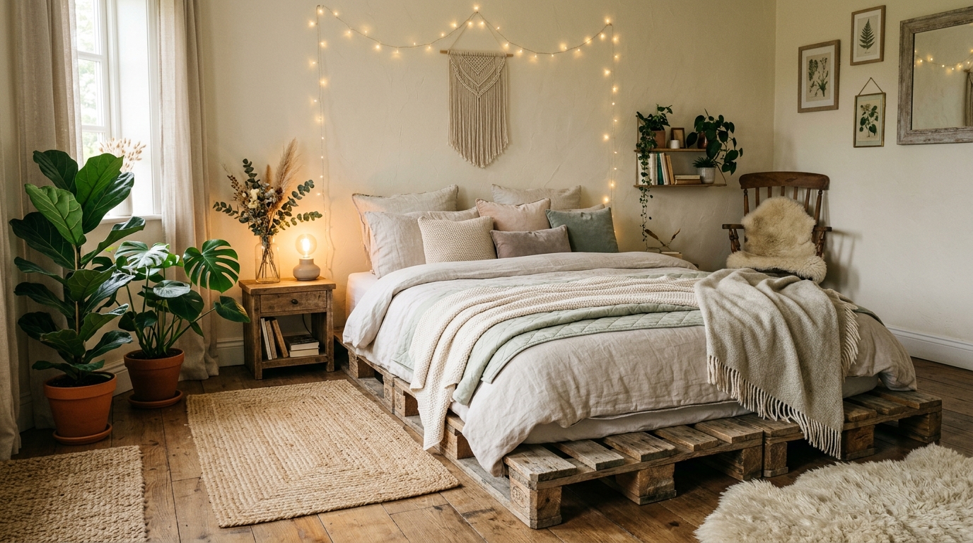 découvrez nos conseils pour aménager une chambre cocooning et chaleureuse avec un lit en palette, alliant confort, style et économie.