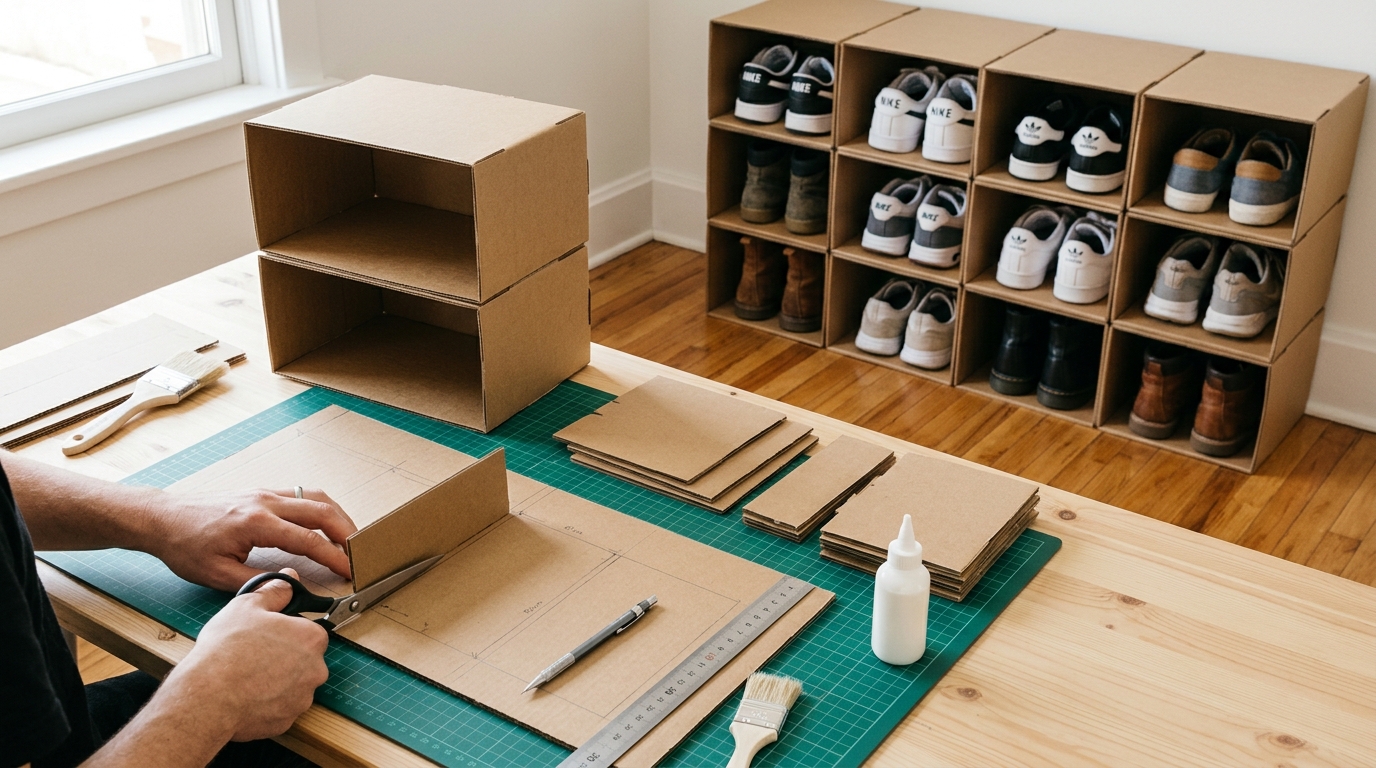 apprenez à fabriquer un rangement chaussures en carton facilement avec notre guide simple et économique. organisez votre espace tout en recyclant !