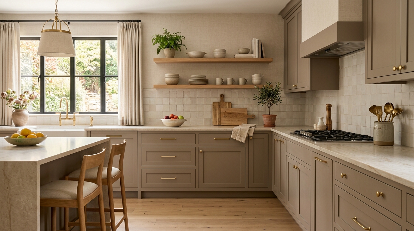 découvrez comment associer les couleurs taupe et lin pour créer une cuisine élégante, chaleureuse et harmonieuse.