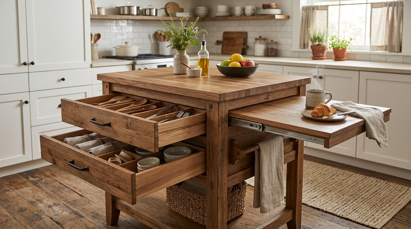 découvrez comment un îlot central de cuisine avec table coulissante permet d'optimiser l'espace tout en apportant une touche de style et de fonctionnalité à votre intérieur.