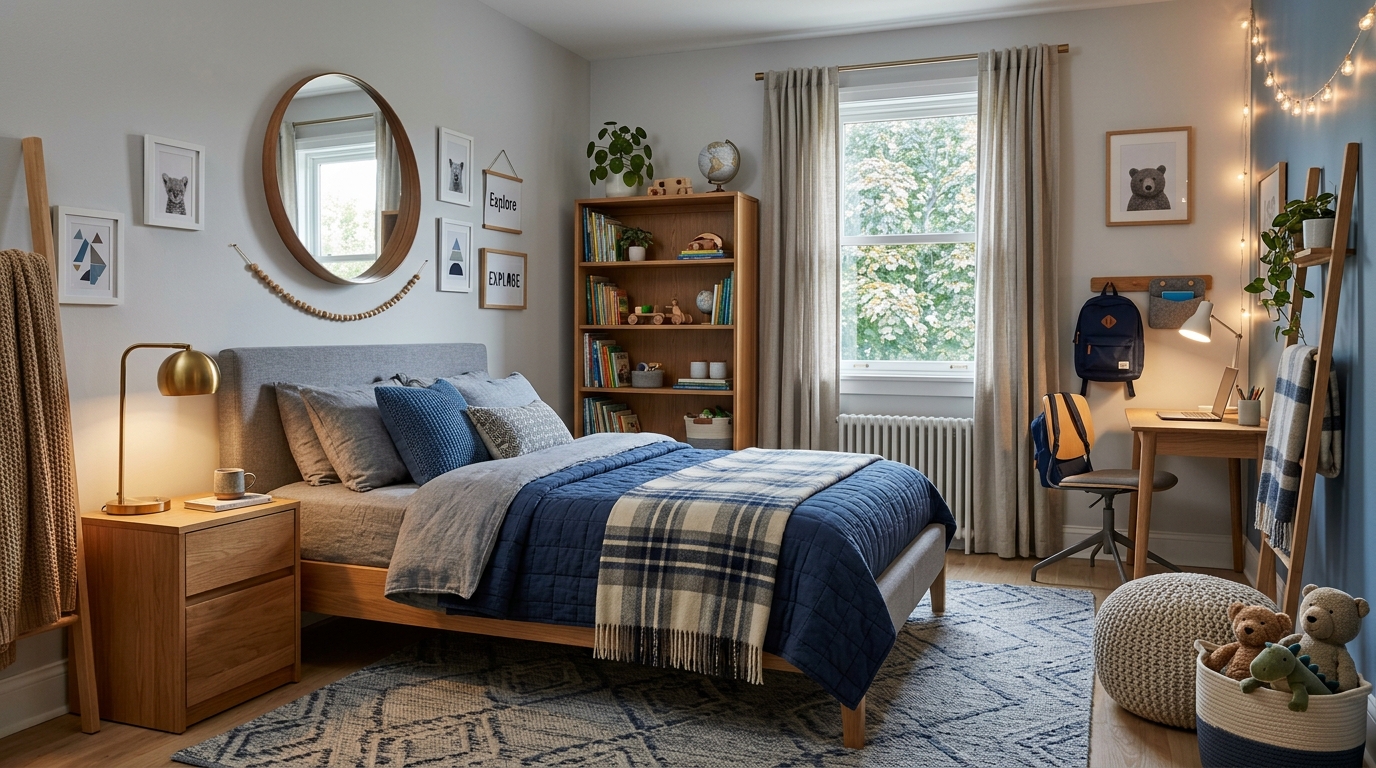 découvrez nos astuces et conseils déco pour peindre une chambre de garçon en bleu et gris, et créer un espace à la fois moderne et apaisant.