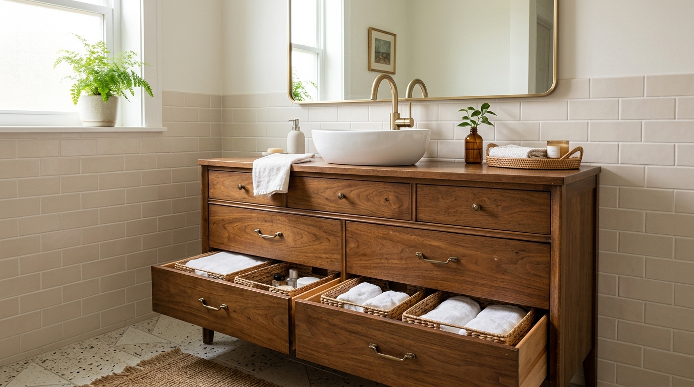 découvrez comment transformer un meuble en meuble de salle de bain pratique et élégant, grâce à des idées déco faciles à adopter.