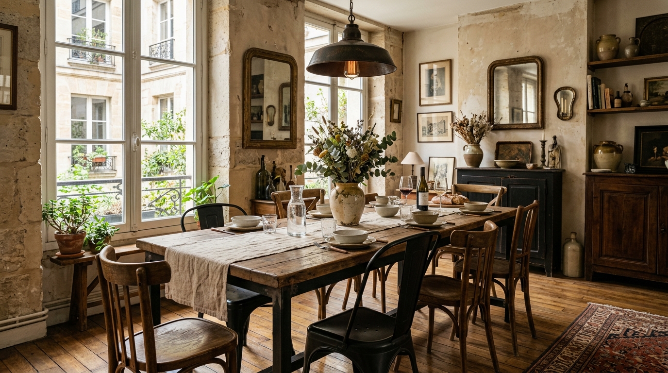 découvrez une table à manger au style vintage industriel, où le bois chaleureux rencontre l’acier pour créer une pièce de caractère, durable et conviviale.