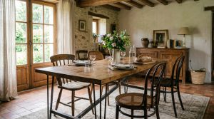Table à manger vintage industriel en bois et acier : le charme du mélange des matières
